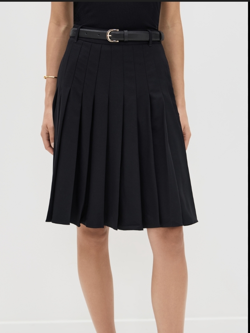 Self-Portrait Black Pleated Twill Midi Skirt Size 4 A-Line Designer